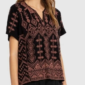 Johnny Was Eyal Short-Sleeve Embroidered Boxy Tee XS